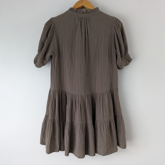Apiece Apart Mini Dress Women's XS Brown Las Alturas Morel Ruffle Button Up - Picture 8 of 9
